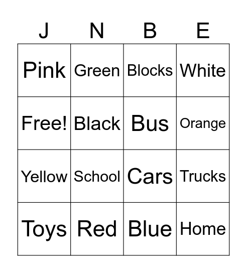 Colors Bingo Card