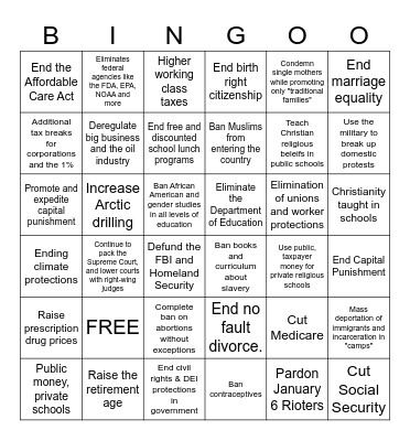 Trump & Project 2025 Bingo Card