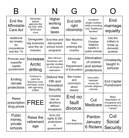 Trump & Project 2025 Bingo Card