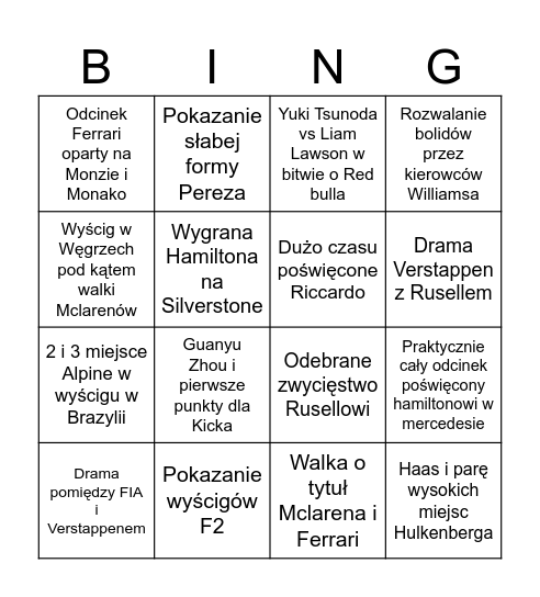 DTS bingo Card