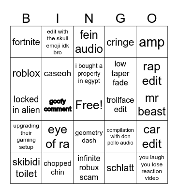 youtube shorts bingo Card