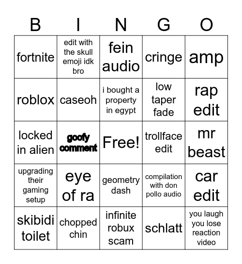 youtube shorts bingo Card