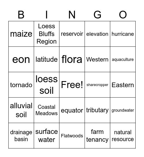 Where in the World is Mississippi Chapter 1 Bingo Card