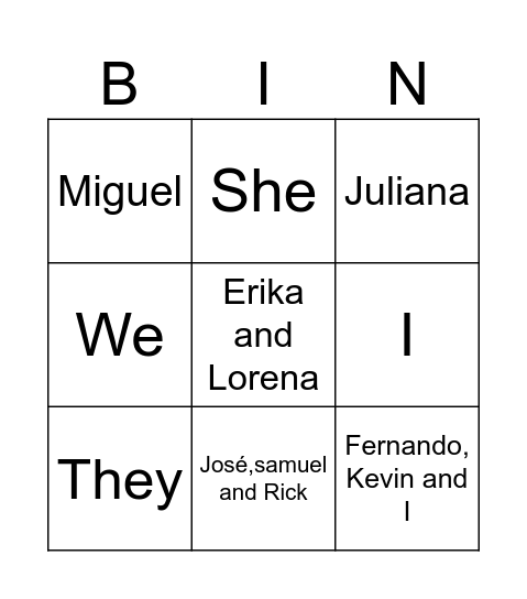 Bingo Prononunce Bingo Card