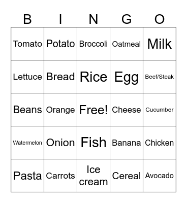 Food Bingo Card