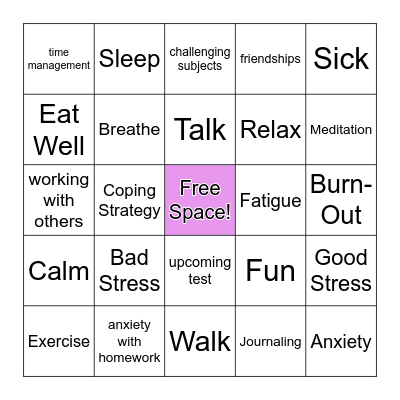 Stress Management Bingo Card