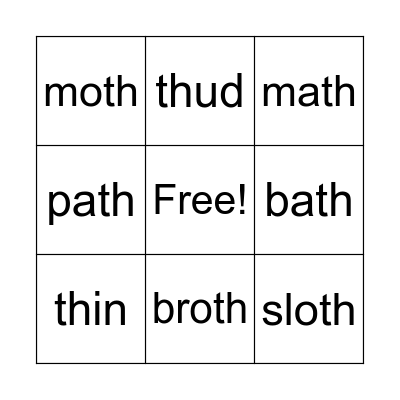 "th" Phonogram Bingo Card