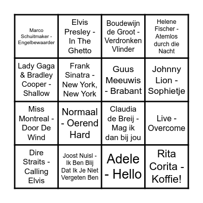 Muziek Bingo Card