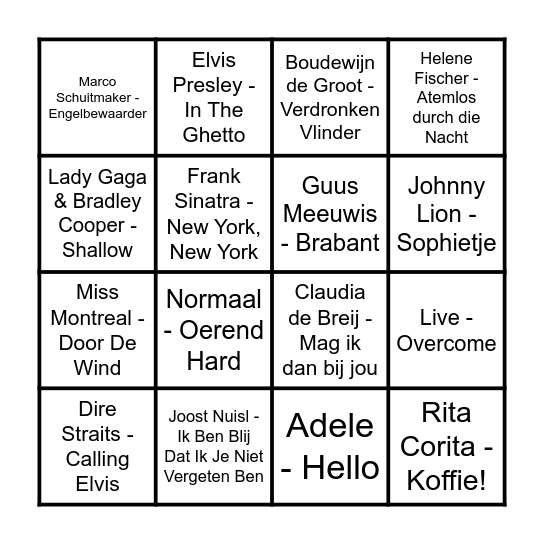 Muziek Bingo Card