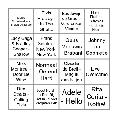 Muziek Bingo 1 Bingo Card