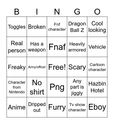 Vrchat avatar roulette Bingo Card