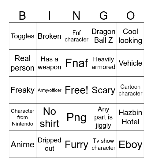 Vrchat avatar roulette Bingo Card
