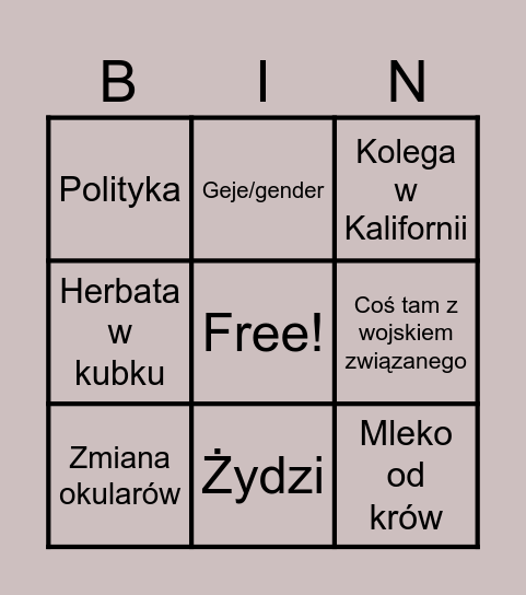 Pan Tomek Bingo Card