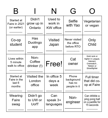 Toronto Office Social BINGO! Bingo Card