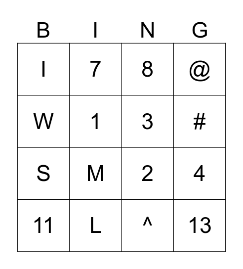Code bingo Card
