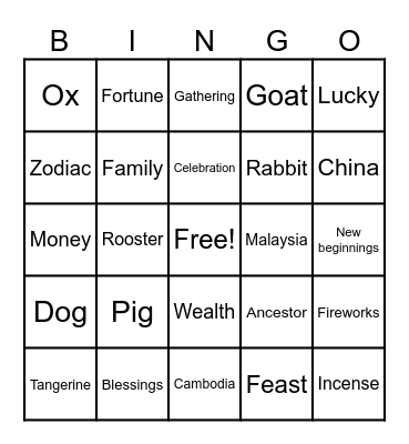 LUNAR NEW YEAR BINGO Card