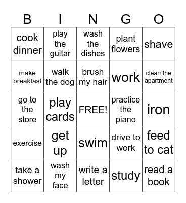 Everyday Activities Bingo Card