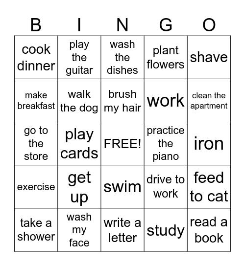 Everyday Activities Bingo Card