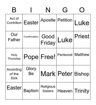 Catholic Schools Week Bingo Card