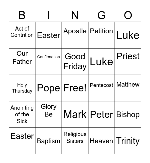 Catholic Schools Week Bingo Card