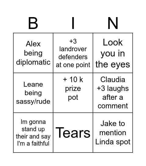 Traitors Bingo Card