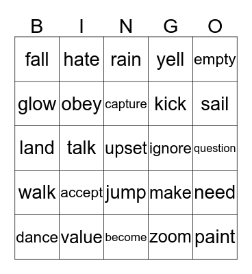 WORD BINGO!!! Bingo Card