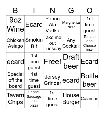 Tuesday Bingo Card