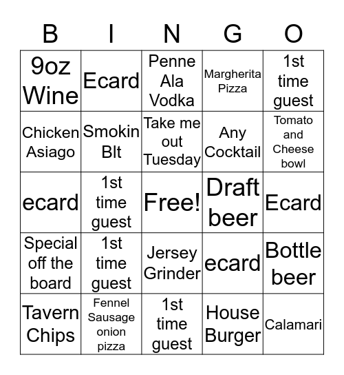 Tuesday Bingo Card