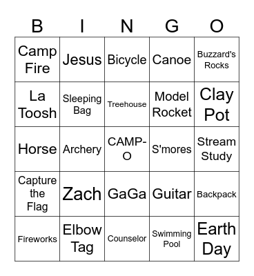 CAMP-O Bingo Card