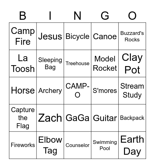 CAMP-O Bingo Card
