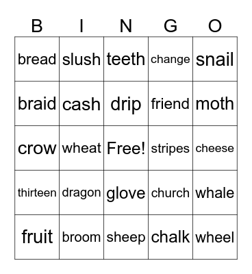 Digraphs and Blends Bingo Card
