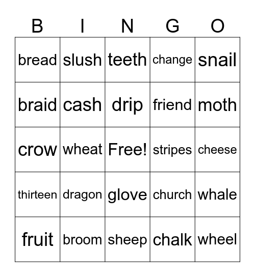 Digraphs and Blends Bingo Card