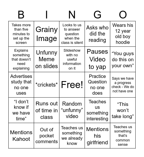 Untitled Bingo Card
