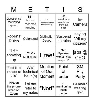 MNLA Bingo Card