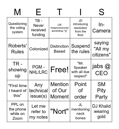 MNLA Bingo Card