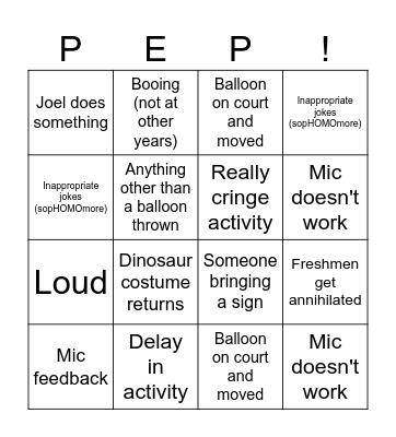 Pep Really Bingo Card