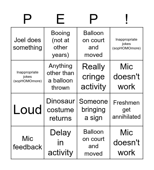 Pep Really Bingo Card