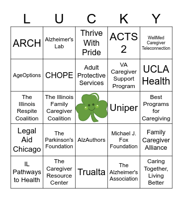 Caregiver Resource Bingo Card