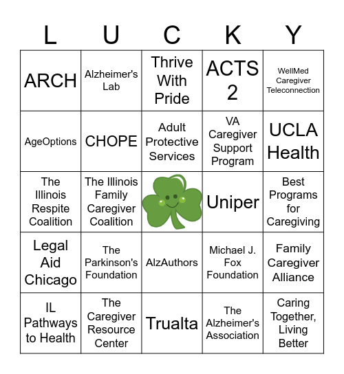 Caregiver Resource Bingo Card