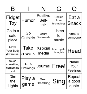Coping Skills Alphabet Bingo Card