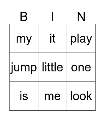 Sight Words 2 Bingo Card