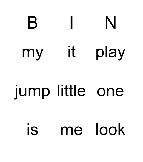 Sight Words 2 Bingo Card
