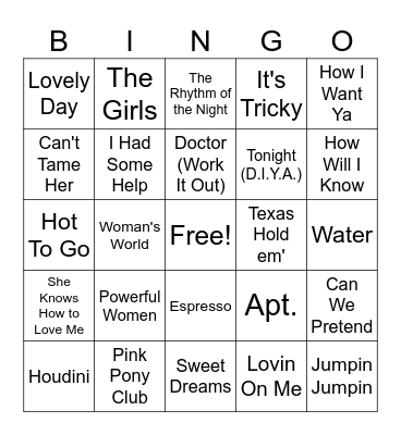 2024 Jazzercise Popular Songs Bingo Card