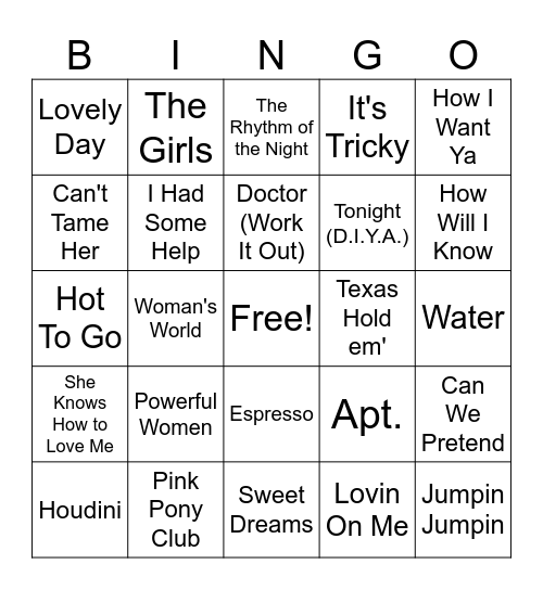 2024 Jazzercise Popular Songs Bingo Card