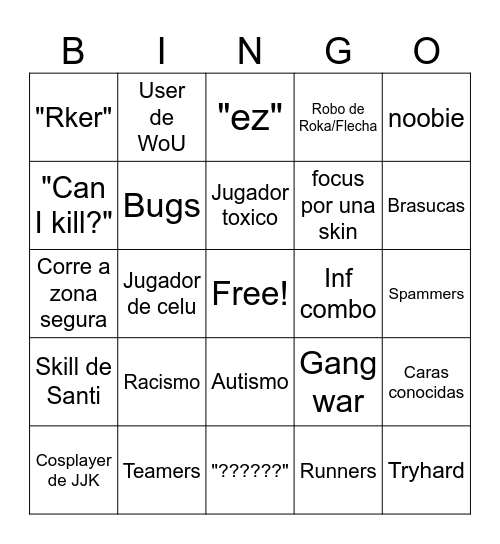 Stand Powers Bingo Card