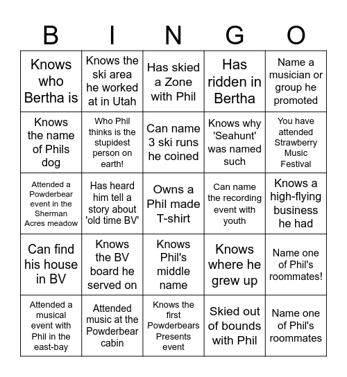I know Phil! Bingo Card