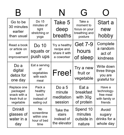 Wellness Bingo Card