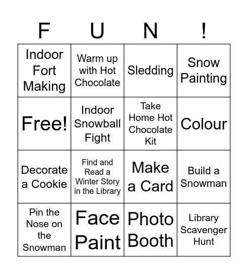Fun, Frost and Family! Bingo Card