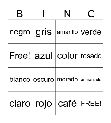 Los Colores Bingo Card