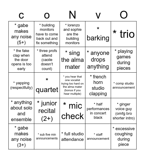 convo Bingo Card